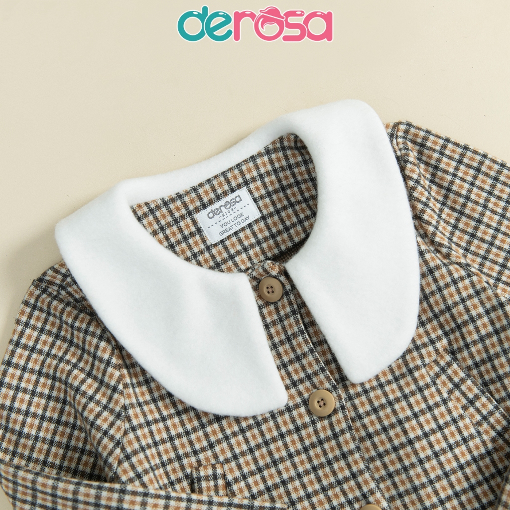 Set váy áo bé gái dạ kẻ Derosa Kids cho bé từ 2 đến 6 tuổi DWK23-2013