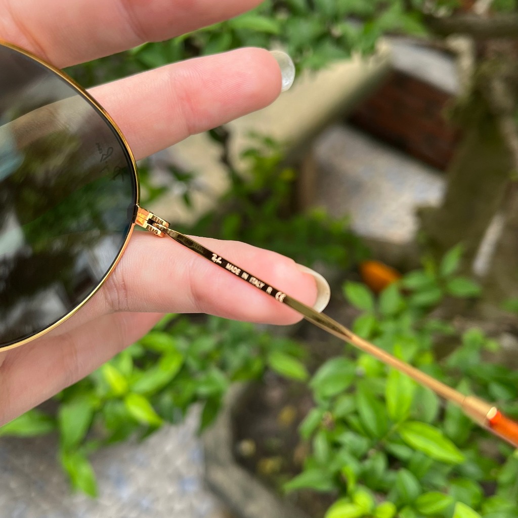 Kính Rayban Form Mắt Tròn Xanh Rau Muống, Chuôi Vàng, Vè Đục Size 53
