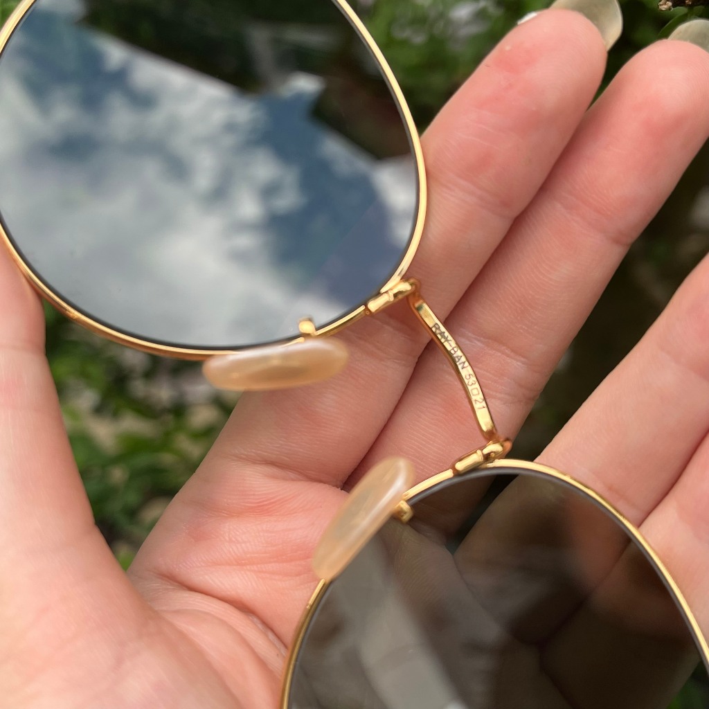 Kính Rayban Form Mắt Tròn Xanh Rau Muống, Chuôi Vàng, Vè Đục Size 53