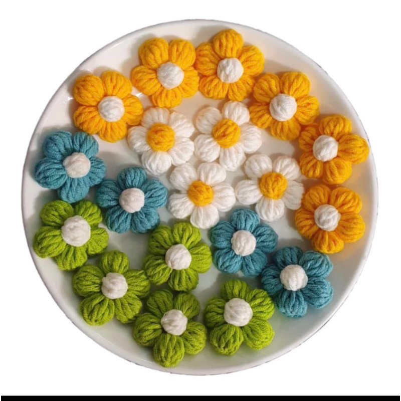 Hoa len 5 cánh hạt bắp bằng len handmade