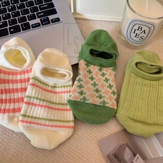 Tất vớ ngắn cổ hoa cỏ kẻ sọc - tất hoa kẻ sọc ngắn cổ tươi trẻ