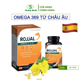 Omega 369 ROJJAL viên uống từ dầu cá hồi, vitamin E, dầu hoa anh thảo, hạt lanh, nhập khẩu Châu Âu, Lọ 60 viên