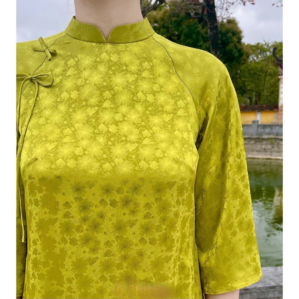 Áo Dài Cách Tân-Áo Dài Fom Xuông Gấm Tơ Đính Nơ Đủ Màu Cao Cấp Sang Trọng Quý Phái