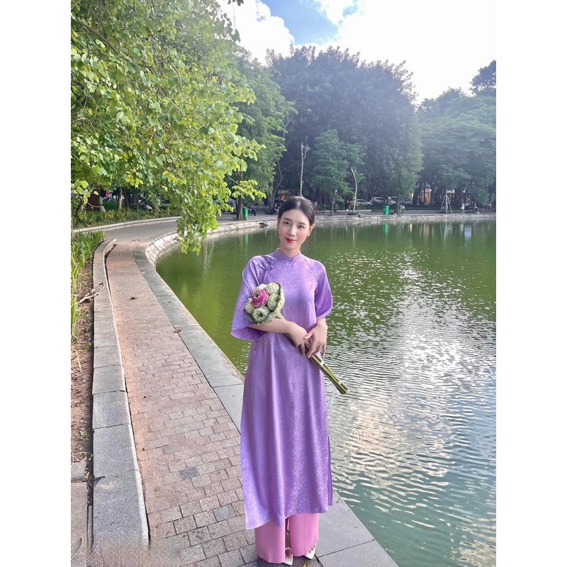 Áo Dài Cách Tân-Áo Dài Fom Xuông Gấm Tơ Đính Nơ Đủ Màu Cao Cấp Sang Trọng Quý Phái