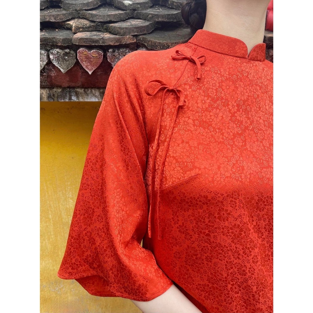 Áo Dài Cách Tân-Áo Dài Fom Xuông Gấm Tơ Đính Nơ Đủ Màu Cao Cấp Sang Trọng Quý Phái