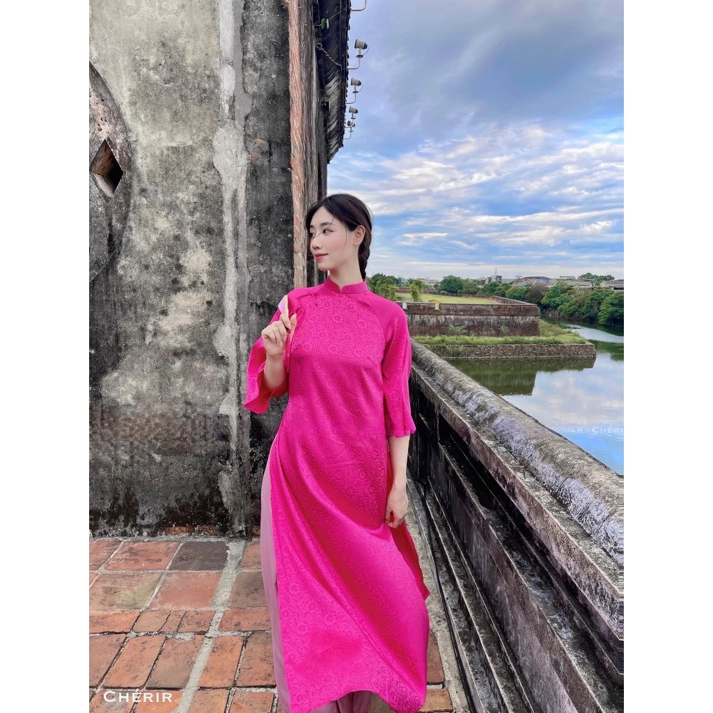 Áo Dài Cách Tân-Áo Dài Fom Xuông Gấm Tơ Đính Nơ Đủ Màu Cao Cấp Sang Trọng Quý Phái