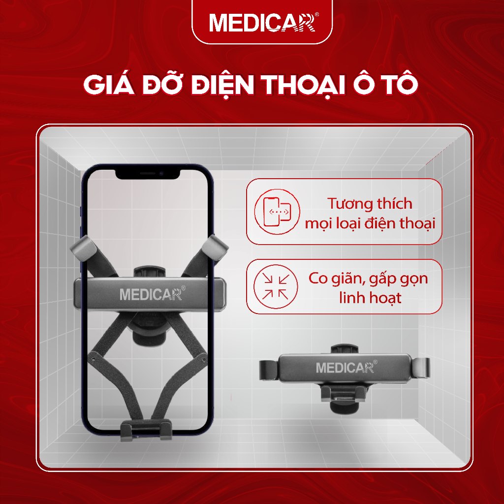 Giá đỡ điện thoại trên xe ô tô MEDICAR V1 cứng cáp, chống rung, kẹp điện thoại trên ô tô quay 180 độ linh hoạt