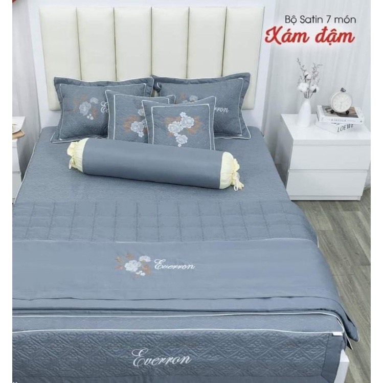 Bộ chăn ga EVERRON satin thêu hoa ,set 5 món