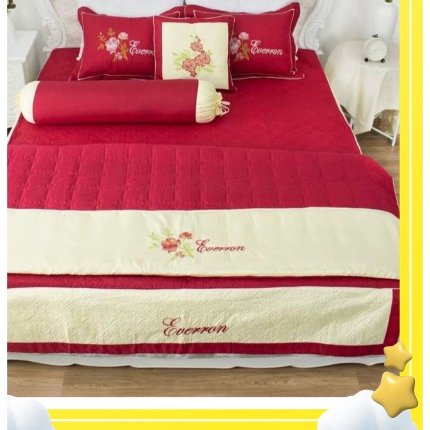 Bộ chăn ga EVERRON satin thêu hoa ,set 5 món
