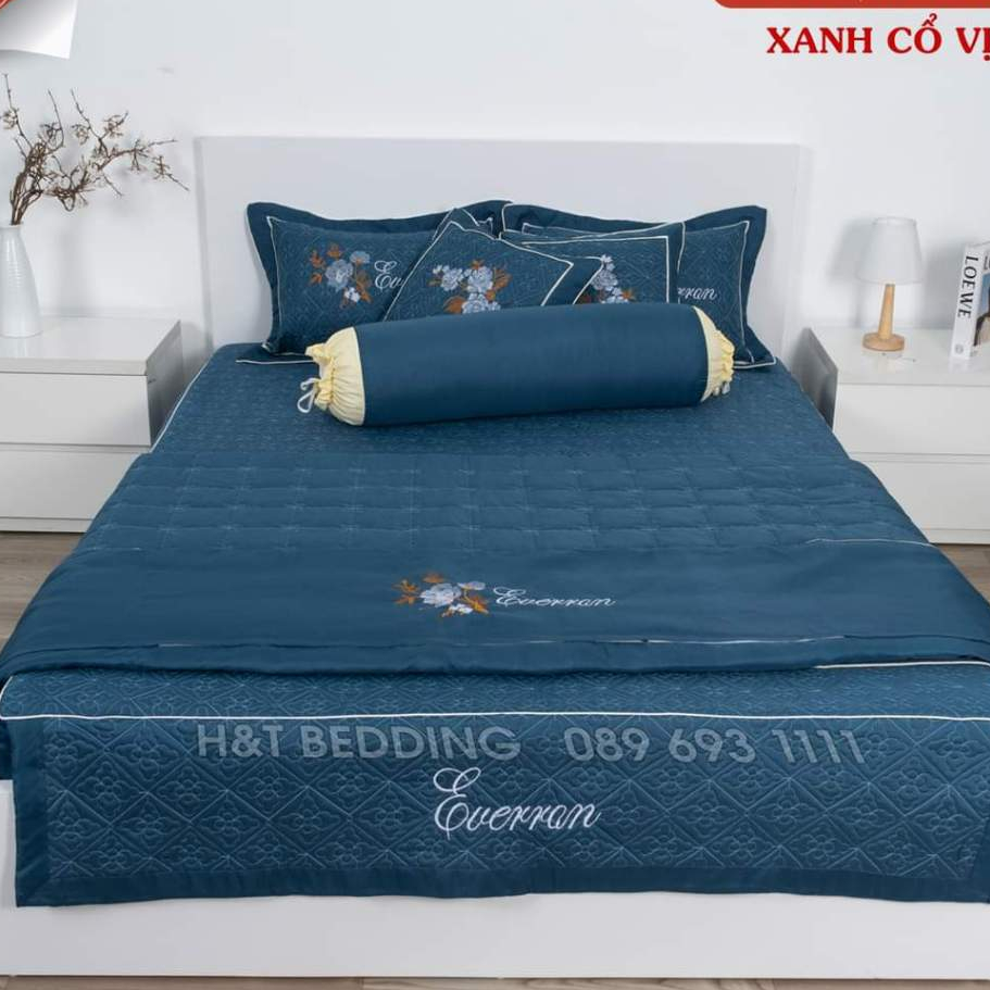 Bộ chăn ga EVERRON satin thêu hoa ,set 5 món