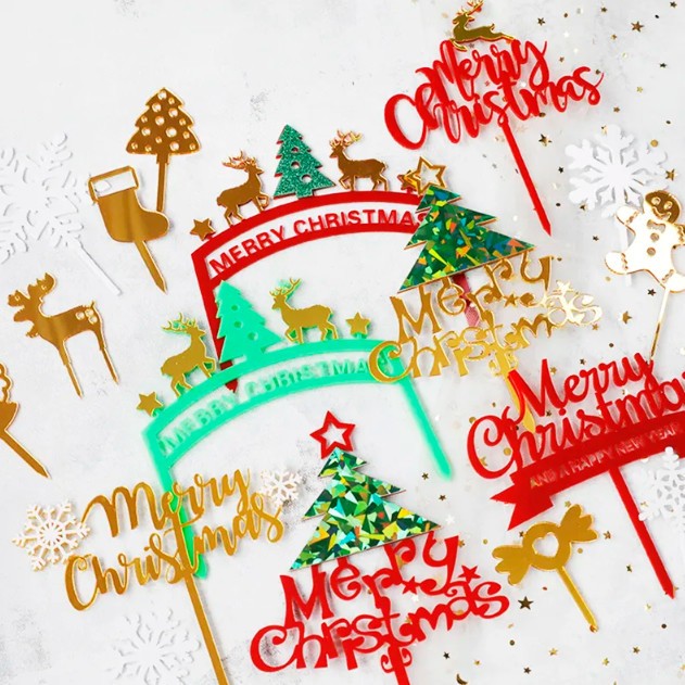 Chữ Merry Mica Trang Trí Bánh Kem Noel Giáng Sinh