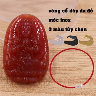 Mặt dây chuyền Phật Đại nhật như lai mã não đỏ 2.2 x 3.6cm, 2.9 x 4.5cm kèm vòng cổ dây da đỏ + móc inox