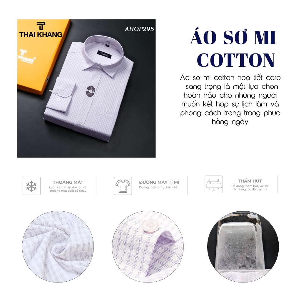Áo sơ mi dài tay nam Thái Khang vải sợi cotton siêu mềm mát loại áo sơ mi nam công sở form rộng classic AHOP29