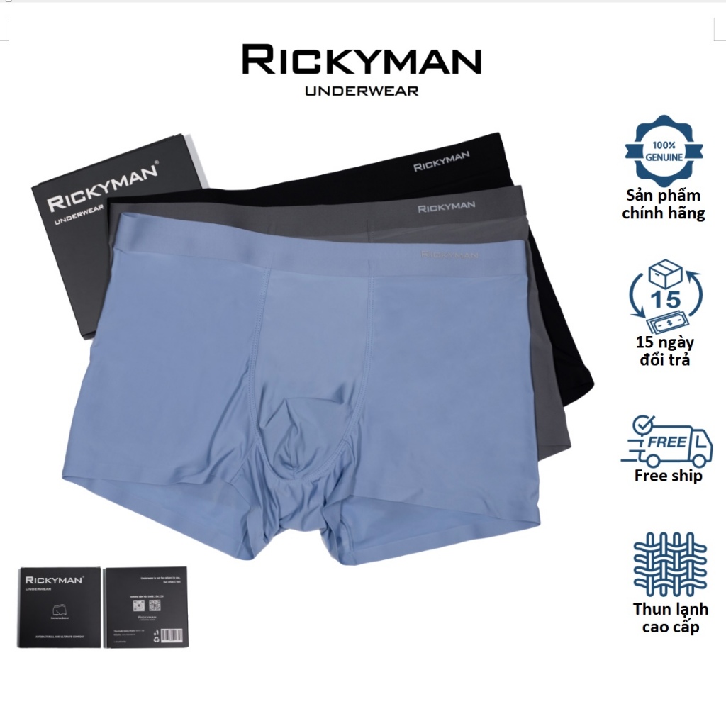 Quần lót nam lụa băng cao cấp Rickyman - Ice Sense Boxer, kháng khuẩn, khử mùi, thoải mái 24h