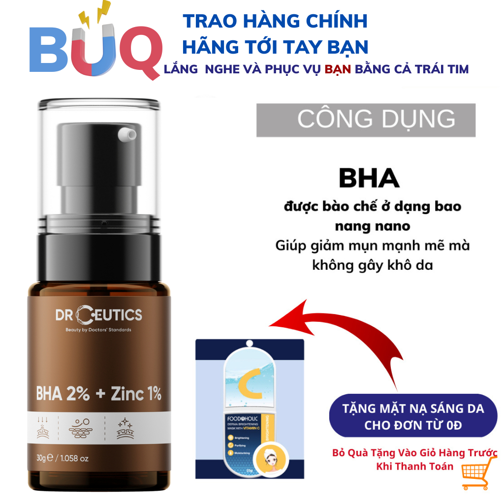 Serum BHA 2% + ZinC 1% DrCeutics Giảm Mụn Và Giảm Sưng Mụn 30ml