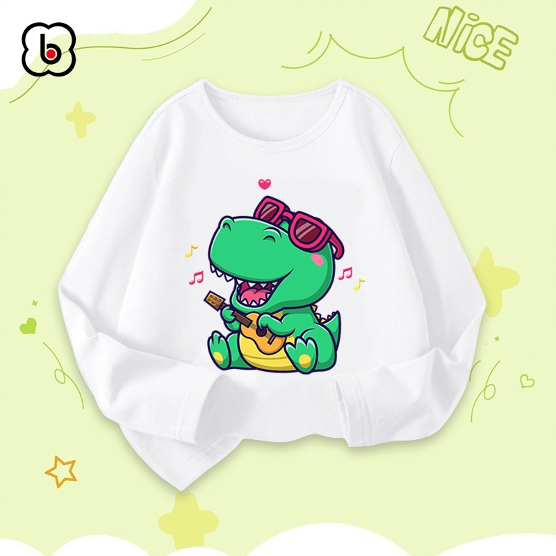 Áo dài tay bé trai Bobdog áo thu đông cổ tròn in hình khủng long mẫu mới 2023