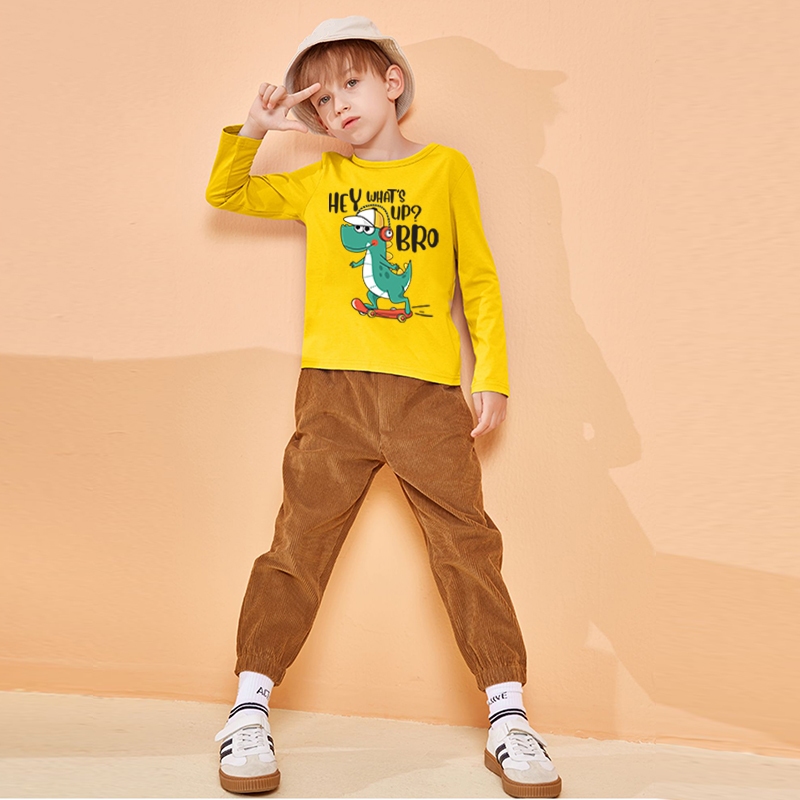 Áo dài tay bé trai Bobdog áo thu đông cổ tròn in hình khủng long mẫu mới 2023