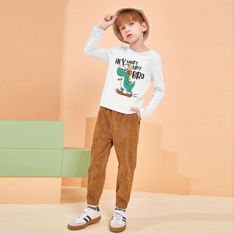 Áo dài tay bé trai Bobdog áo thu đông cổ tròn in hình khủng long mẫu mới 2023