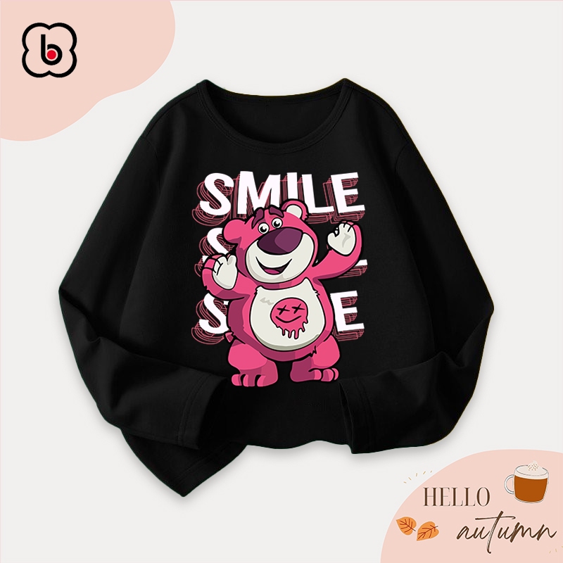 Áo dài tay bé gái Bobdog áo thu đông cổ tròn chất thun cotton in hình gấu Lotso