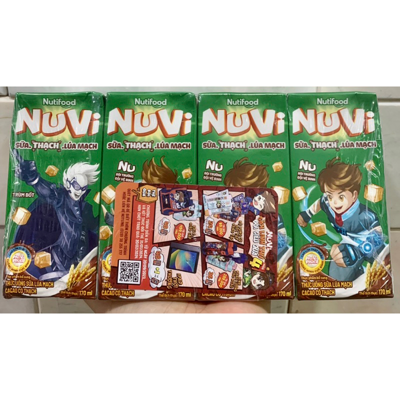 Thùng sữa Nuvi Lúa Mạch Thạch Ca Cao 48 hộp 180ml Có thẻ đổi quà (HSD 05/24)