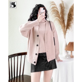  Set áo khoác len cardigan nữ Twentyfive dáng rộng tay bồng kèm áo len ôm sát nách cổ cao 5087 