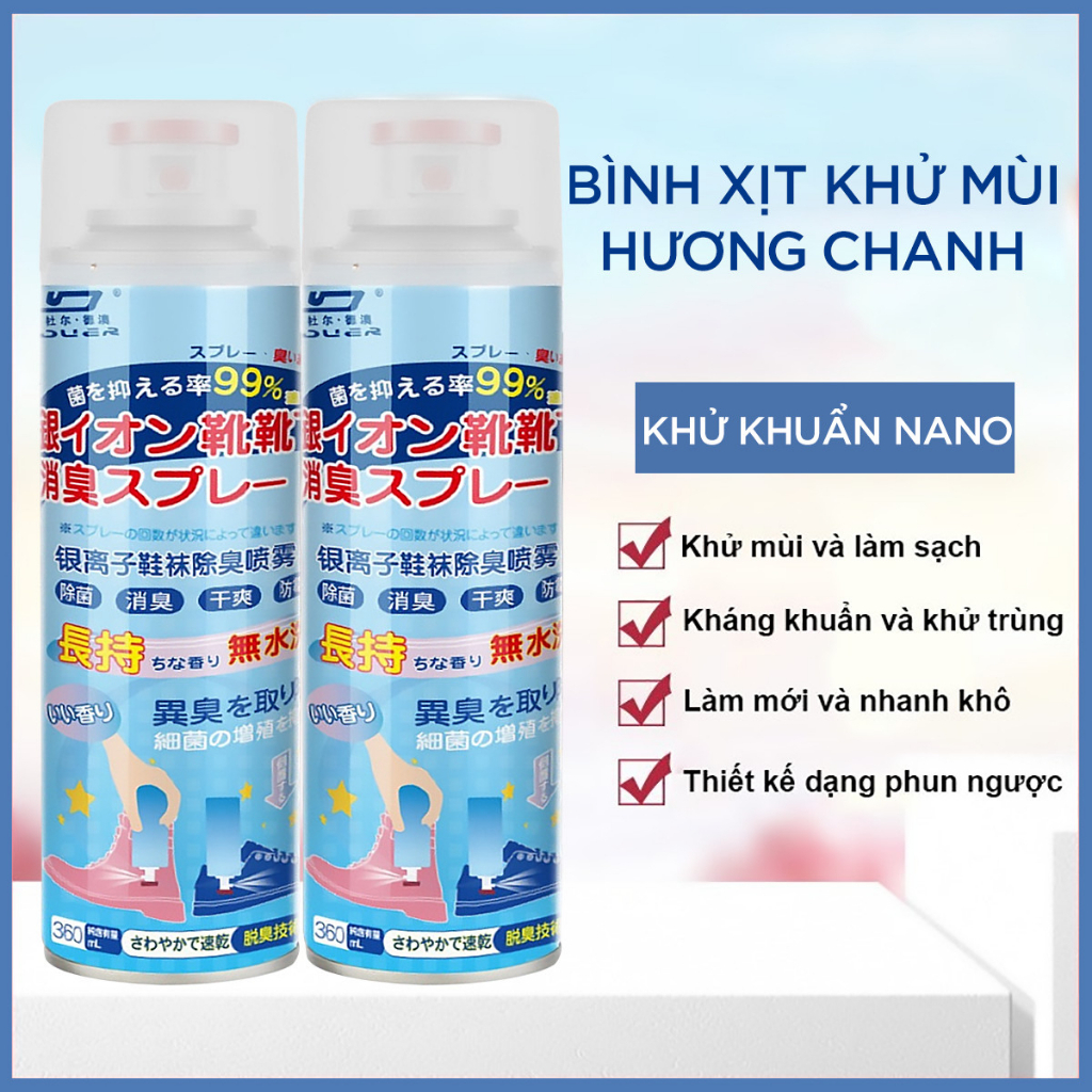 Chai xịt khử mùi hôi giày dép công nghệ nano bạc dung tích 260ml, bình làm thơm tủ để giầy, quần áo, vớ chân XKM01
