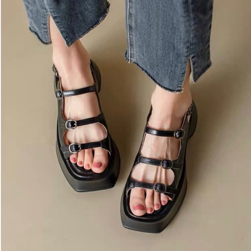 ORDER 🍂 Sandal Giày quai ngang khoen nhỏ đế cao su 5cm 34-40