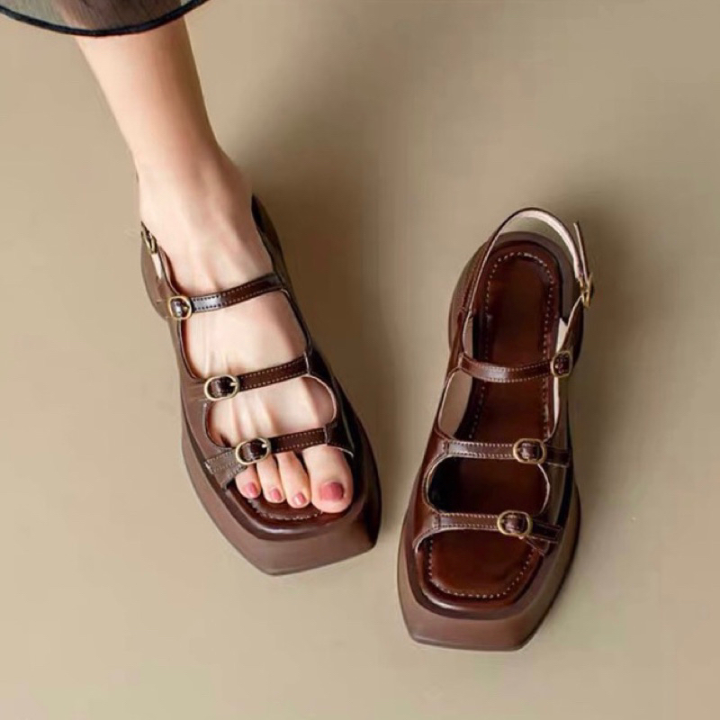 ORDER 🍂 Sandal Giày quai ngang khoen nhỏ đế cao su 5cm 34-40