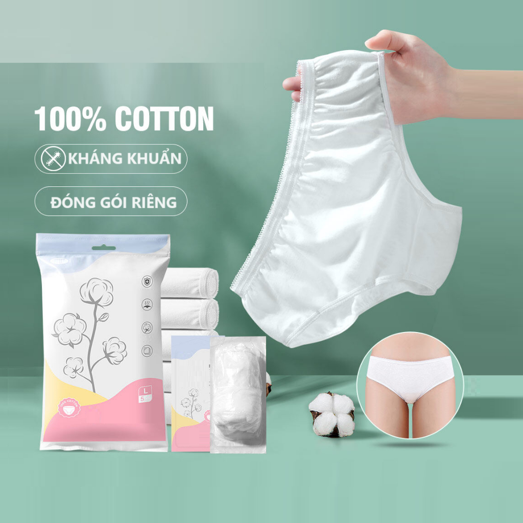 Quần lót giấy Nữ 100% chất liệu cotton dùng 1 lần, đáy quần 2 lớp, dùng khi đi du lịch dã ngoại, mẹ bầu đi sinh