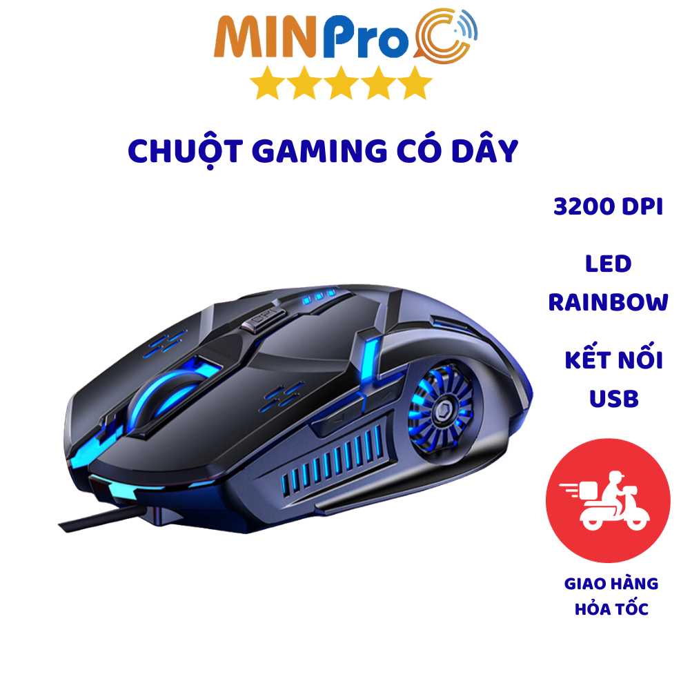 Chuột gaming máy tính có dây Minpro 3200DPI - Chế độ LED 7 màu - 6 nút bấm - Hàng chính hãng, chất lượng cao, giá rẻ