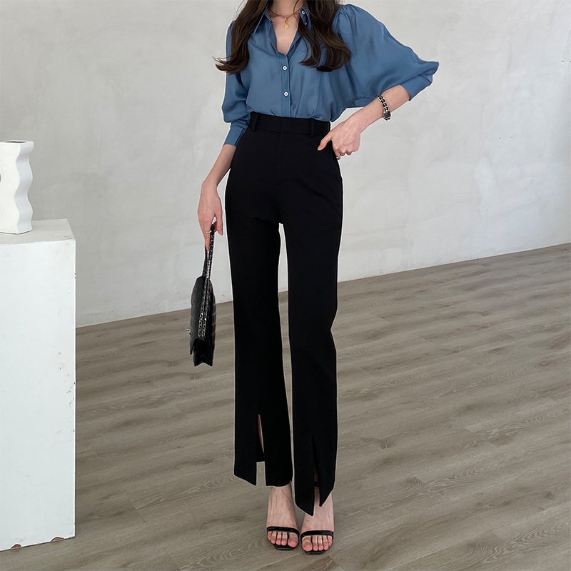 Quần Dài Nữ Ống Loe Sẻ Gấu Lưng Cao, Quần Tây Chất Tuyết Mưa Dày Mịn Không Phai Màu Không Nhăn