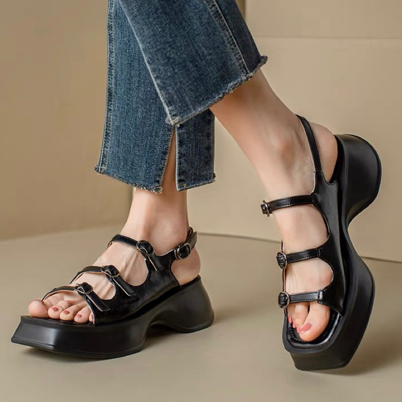 ORDER 🍂 Sandal Giày quai ngang khoen nhỏ đế cao su 5cm 34-40