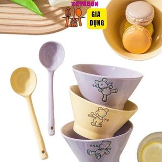 Bát sứ , bát ăn cơm gấu hình nón dễ thương tráng men cao cấp