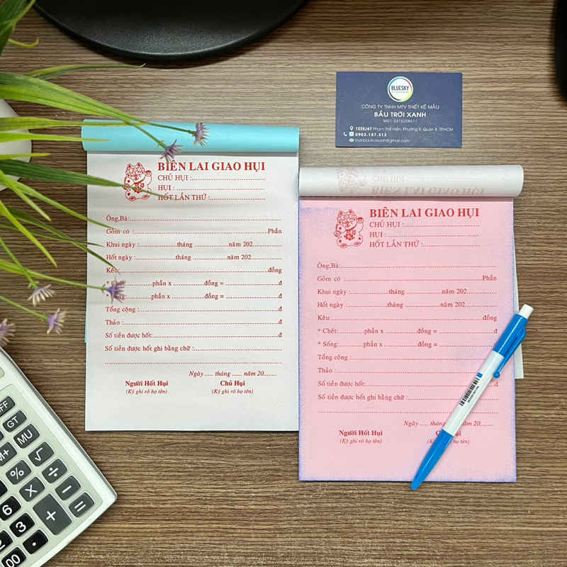 Biên lai GIAO HỤI  1 liên, 2 liên 100 tờ/quyển