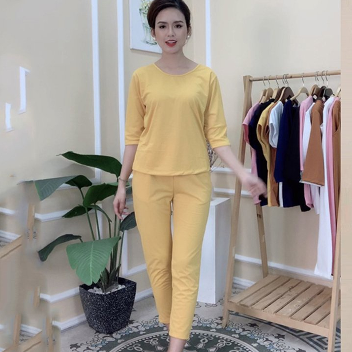Bộ Set mặc ở nhà nữ Chất Vải thun cotton ( Quần Dài Áo/TAY LỬNG)