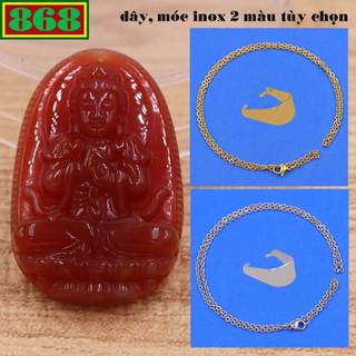 Mặt dây chuyền Phật Đại nhật như lai mã não đỏ 2.2 x 3.6cm, 2.9 x 4.5cm kèm vòng cổ dây chuyền inox + móc inox