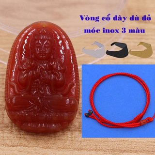 Mặt dây chuyền Phật Đại nhật như lai mã não đỏ 2.2 x 3.6cm, 2.9 x 4.5cm kèm vòng cổ dây dù đỏ + móc inox