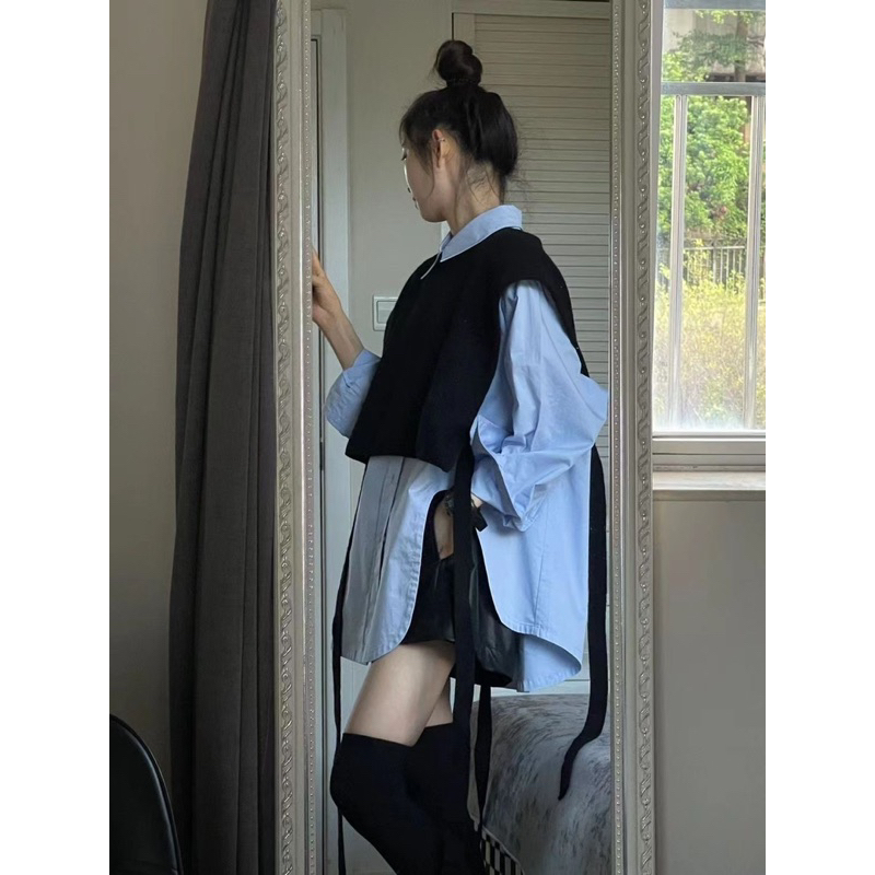 Set áo sơ mi + gile len