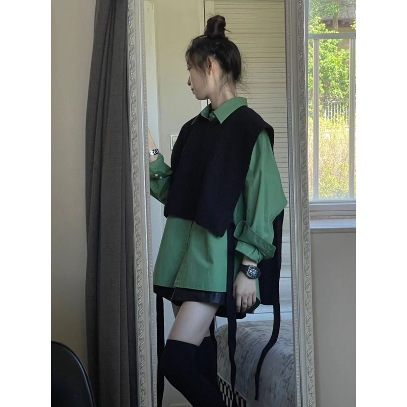 Set áo sơ mi + gile len