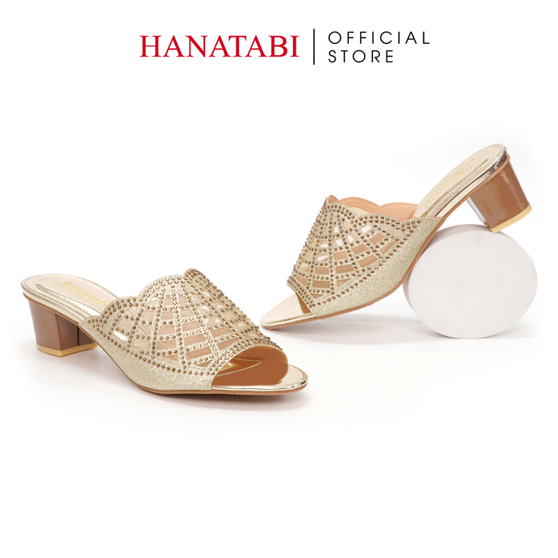 Dép Nữ Hanatabi Quai Kim Tuyến Phối Lưới Xoàn Gót Cao 5cm Mã HNDE5F818
