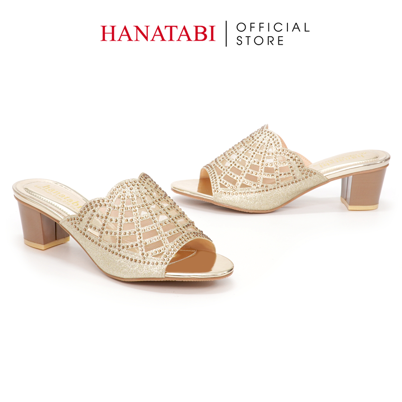 Dép Nữ Hanatabi Quai Kim Tuyến Phối Lưới Xoàn Gót Cao 5cm Mã HNDE5F818