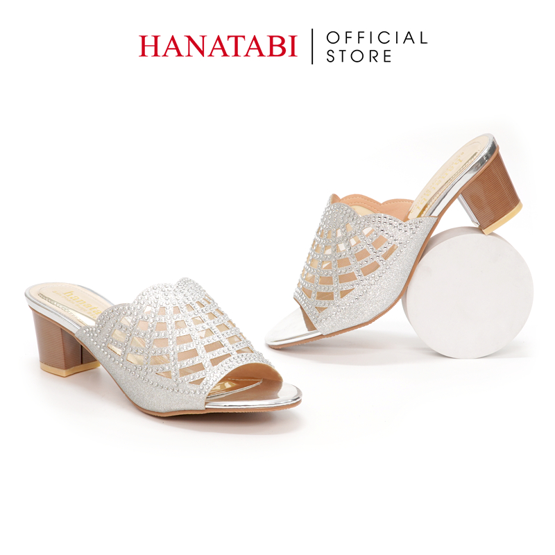 Dép Nữ Hanatabi Quai Kim Tuyến Phối Lưới Xoàn Gót Cao 5cm Mã HNDE5F818