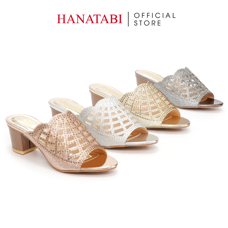 Dép Nữ Hanatabi Quai Kim Tuyến Phối Lưới Xoàn Gót Cao 5cm Mã HNDE5F818