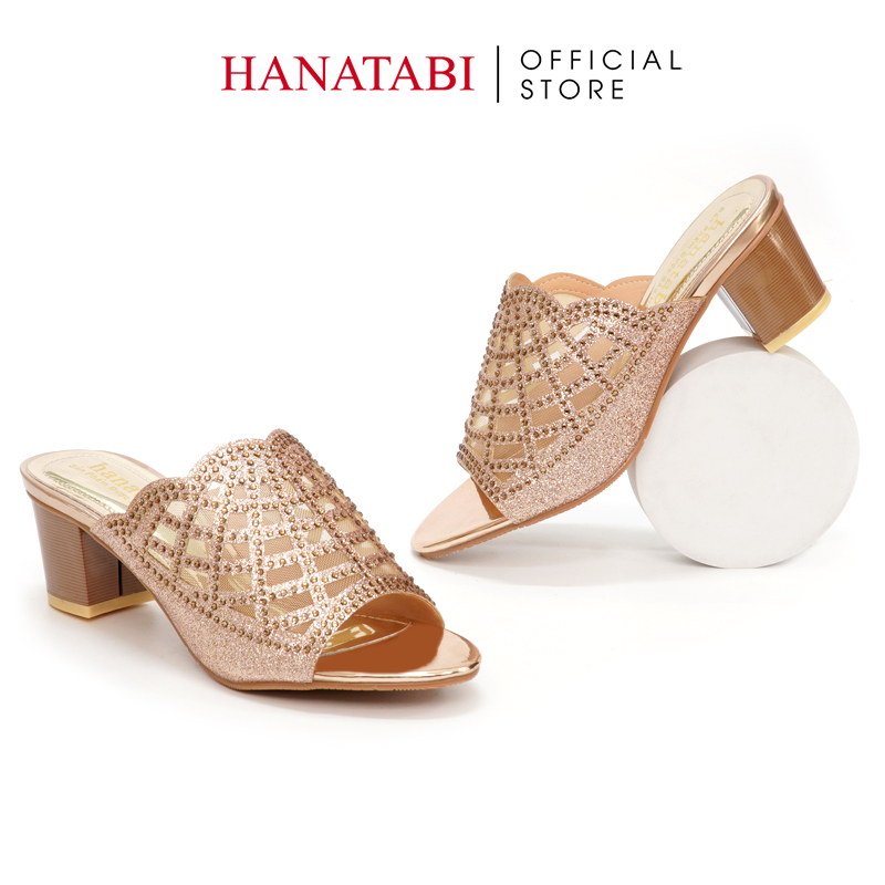 Dép Nữ Hanatabi Quai Kim Tuyến Phối Lưới Xoàn Gót Cao 5cm Mã HNDE5F818