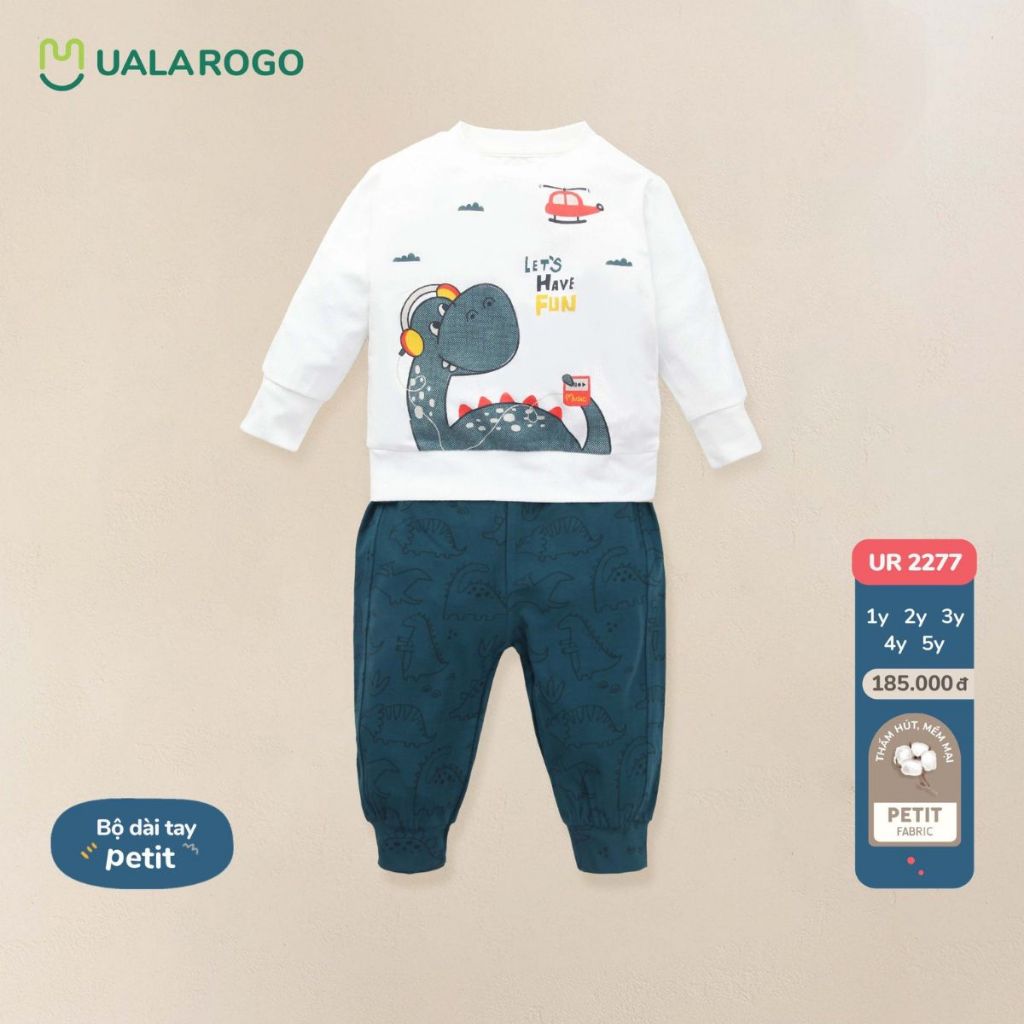 Bộ thu đông cho bé Ualarogo 1 - 5 tuổi vải Petit dài tay bo ống mềm mại co giãn thấm hút thoáng khí 2277