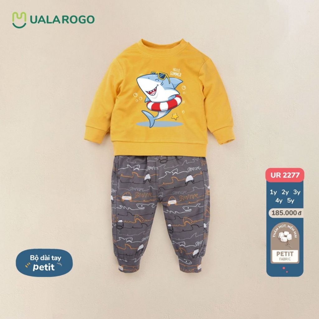 Bộ thu đông cho bé Ualarogo 1 - 5 tuổi vải Petit dài tay bo ống mềm mại co giãn thấm hút thoáng khí 2277