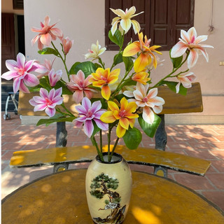 Hoa giả decor hoa mộc lan cao su giả cao cấp 75cm 4 bông trang trí bền đẹp