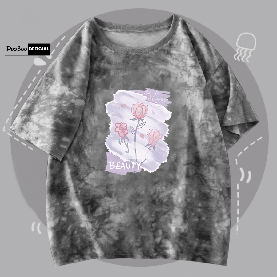 Áo Thun Loang, Áo Loang Unisex By PEABOO Mã TL BST Màu Ghi In Hình Chất Cotton Form Rộng Cho Nam Nữ