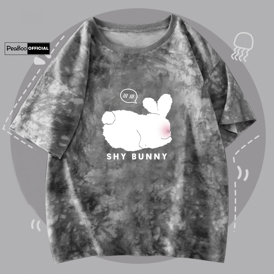 Áo Thun Loang, Áo Loang Unisex By PEABOO Mã TL BST01 Màu Ghi In Hình Thỏ Chất Cotton Form Rộng Cho Nam Nữ