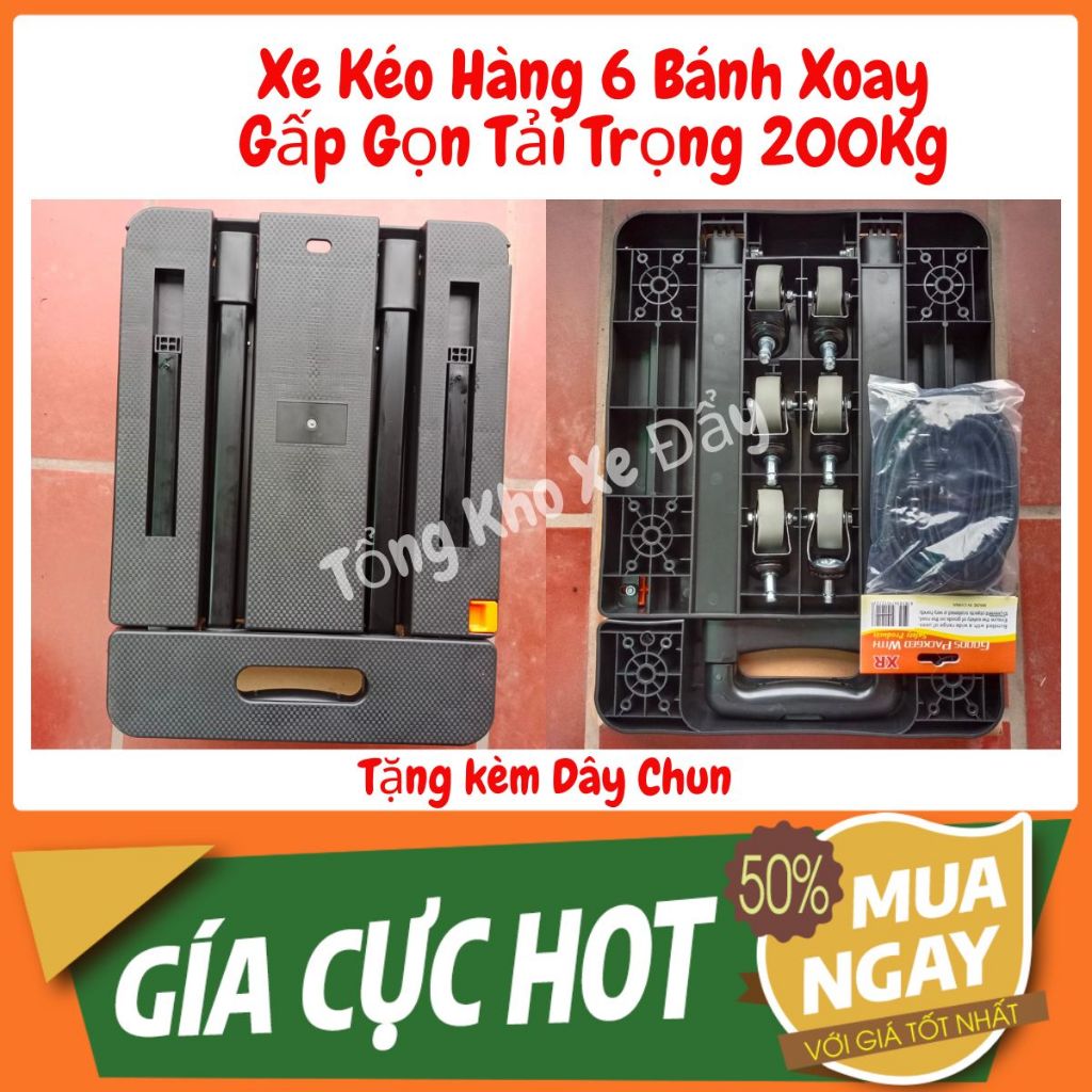 Xe Kéo Hàng 6 Bánh Gấp Gọn Trọng Tải 200kg